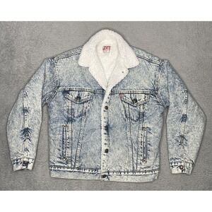 Vintage 90s Levis Jacket Mens M Blue Vintage Sherpa Lined Trucker Denim USA Made